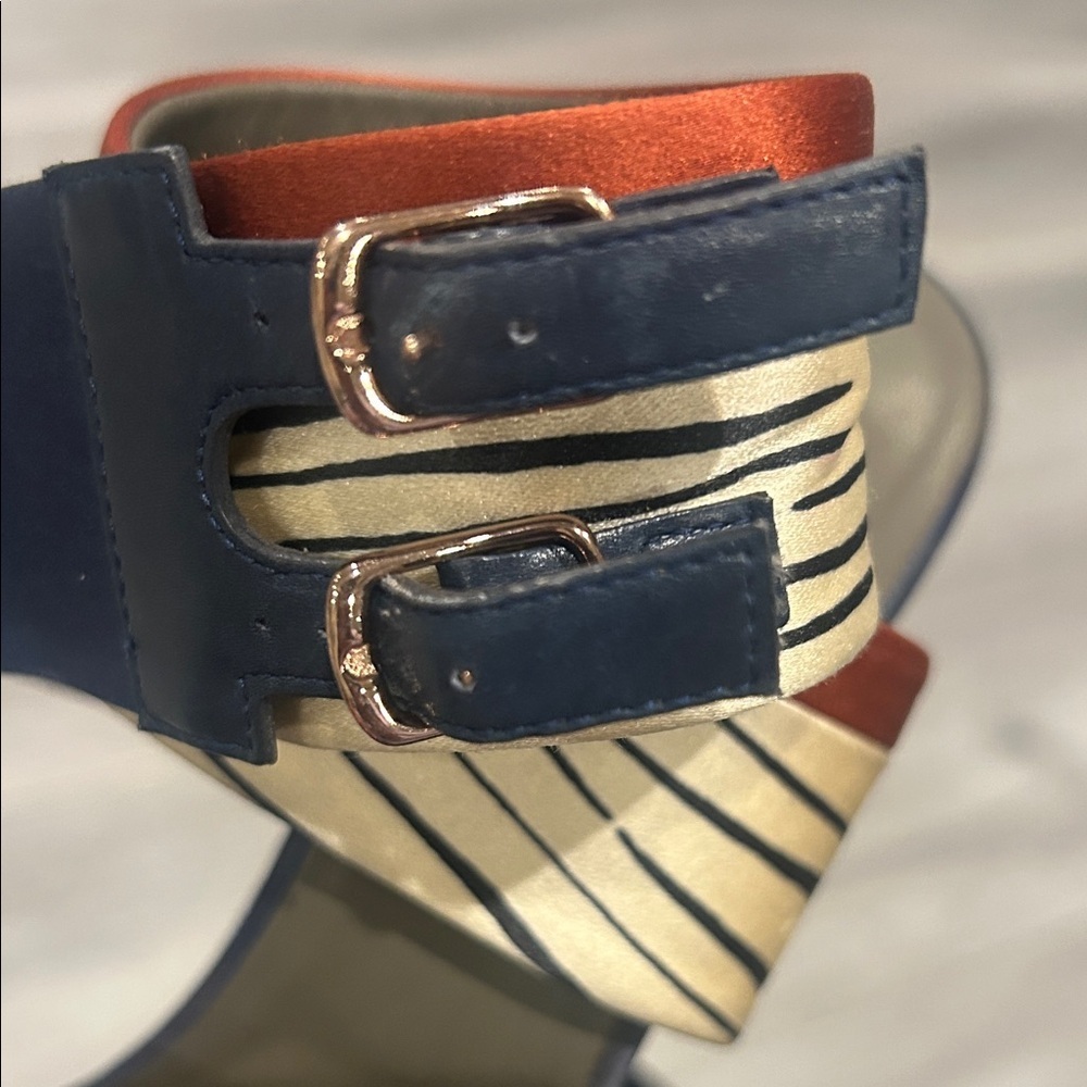 BALENCIAGA PARIS Blue and Bronze Satin Platform Women's Heels sz 36 - Picture 5 of 15